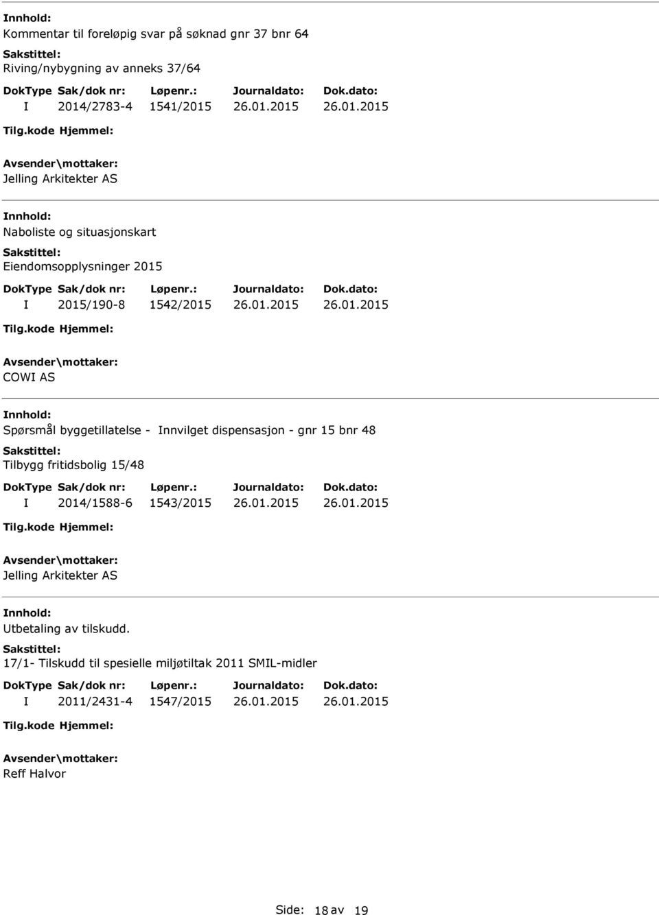 byggetillatelse - nnvilget dispensasjon - gnr 15 bnr 48 Tilbygg fritidsbolig 15/48 2014/1588-6 1543/2015 Jelling