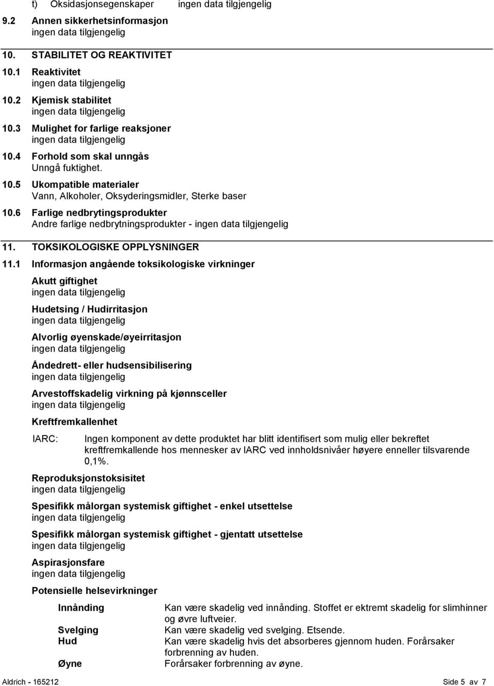 TOKSIKOLOGISKE OPPLYSNINGER 11.