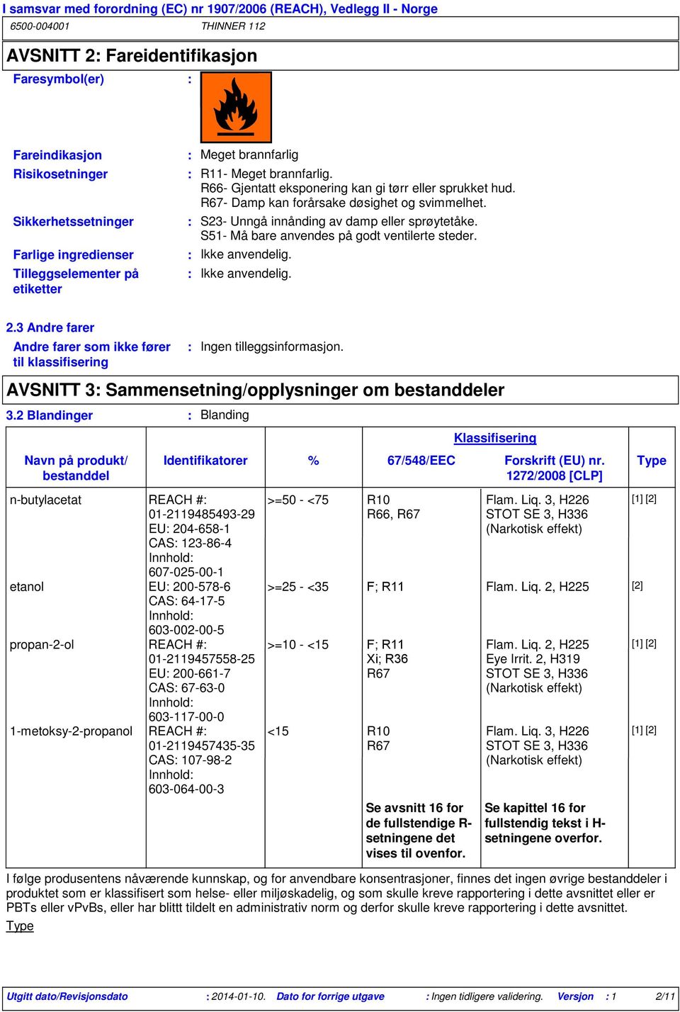 S51- Må bare anvendes på godt ventilerte steder. Ikke anvendelig. Ikke anvendelig. 2.3 Andre farer Andre farer som ikke fører til klassifisering Ingen tilleggsinformasjon.