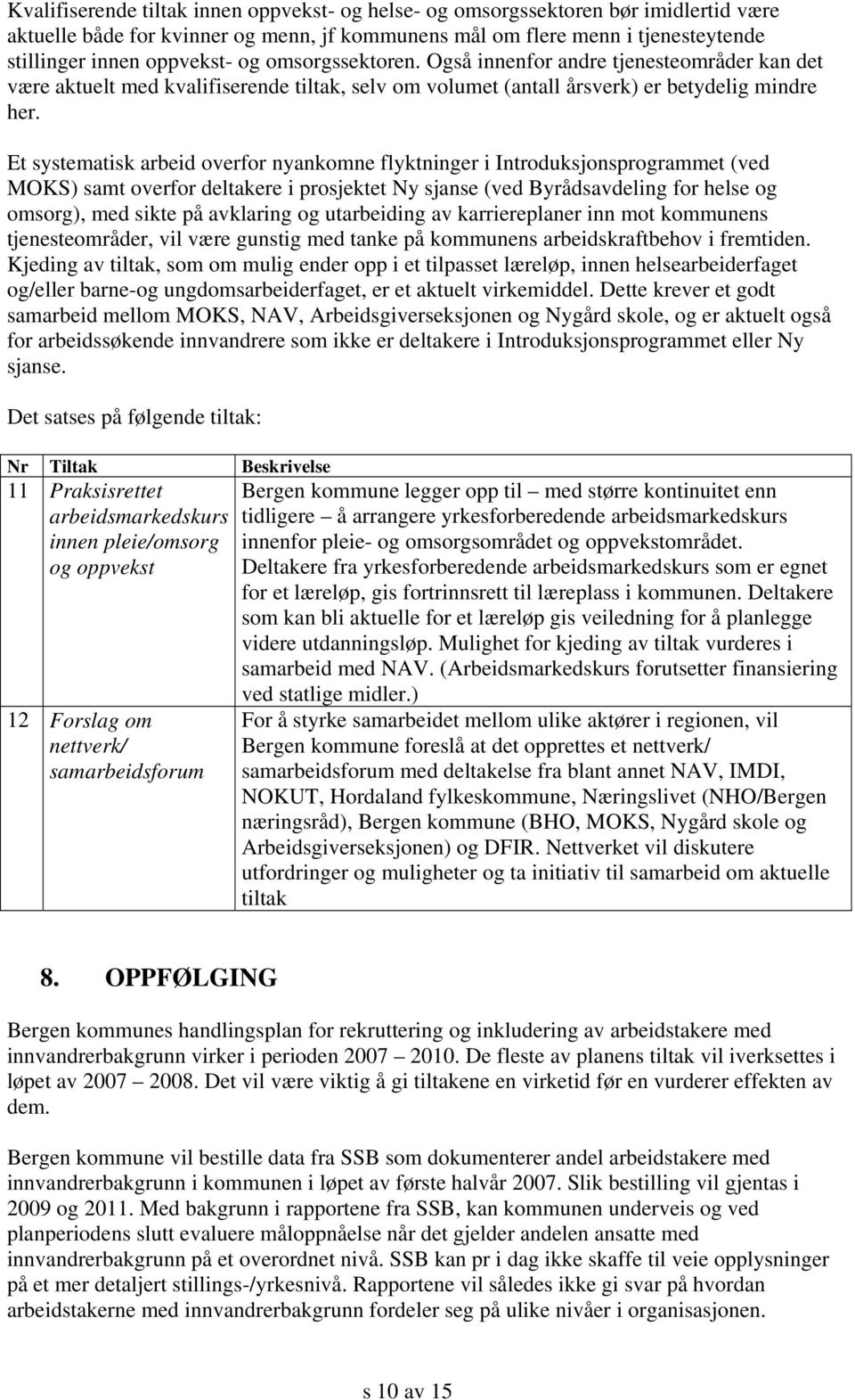 Et systematisk arbeid overfor nyankomne flyktninger i Introduksjonsprogrammet (ved MOKS) samt overfor deltakere i prosjektet Ny sjanse (ved Byrådsavdeling for helse og omsorg), med sikte på avklaring