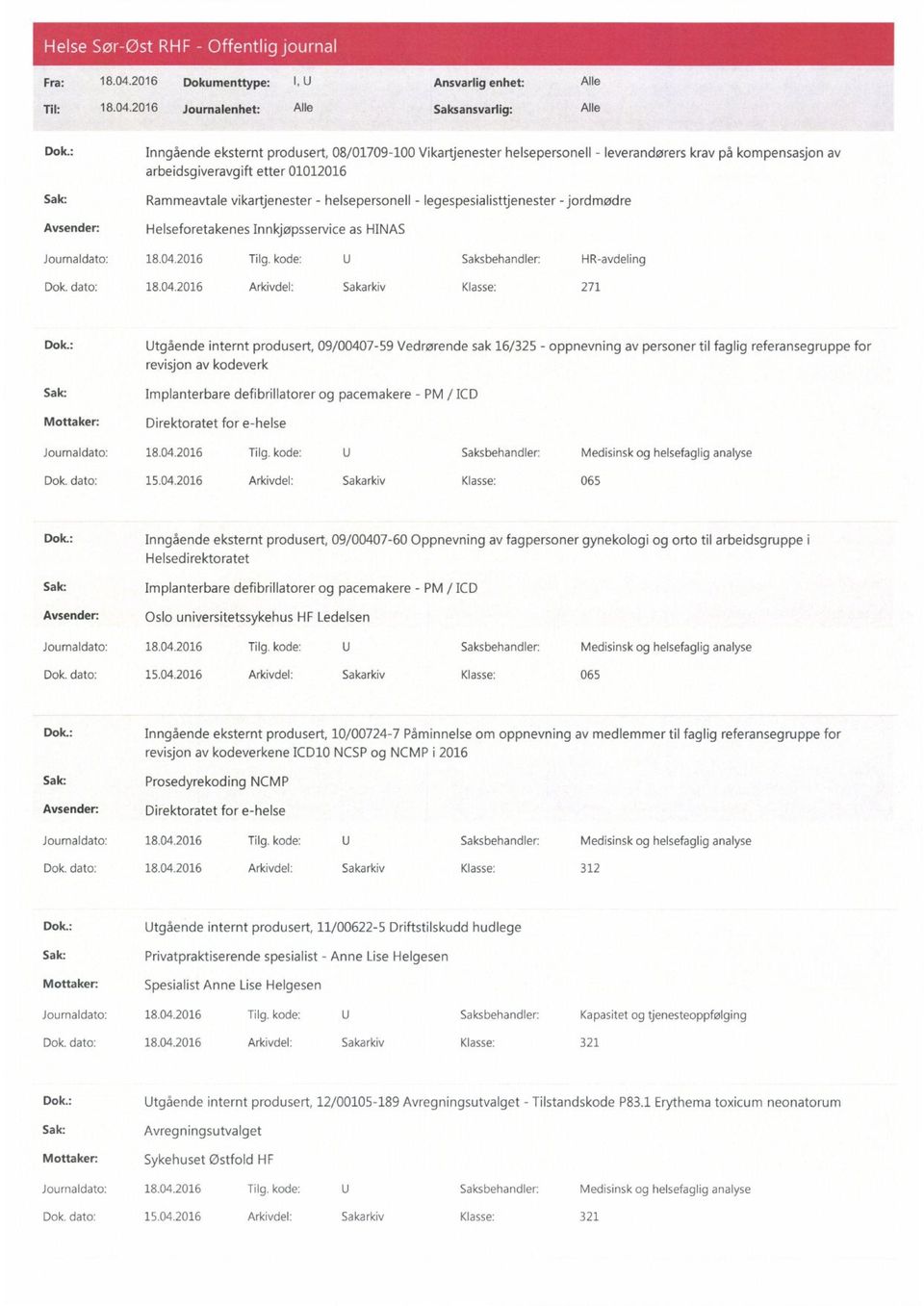 legespesialisttjenester - jordmødre Helseforetakenes Innkjøpsservice as HINAS Journaldato: 18.04.2016 Tilg. kode: U Saksbehandler: HR-avdeling Dok. dato: 18.04.2016 Arkivdel: Sakarkiv Klasse: 271 Dok.