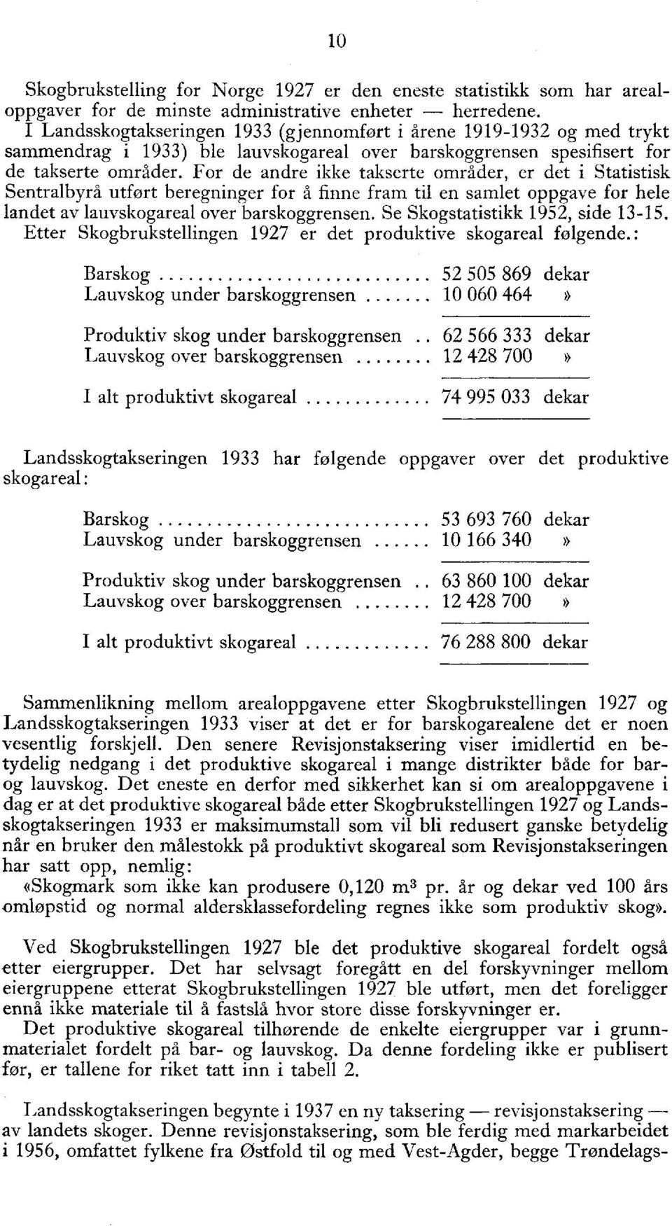 For de andre ikke takserte områder, er det i Statistisk Sentralbyrå utført beregninger for å finne fram til en samlet oppgave for hele landet av lauvskogareal over barskoggrensen.