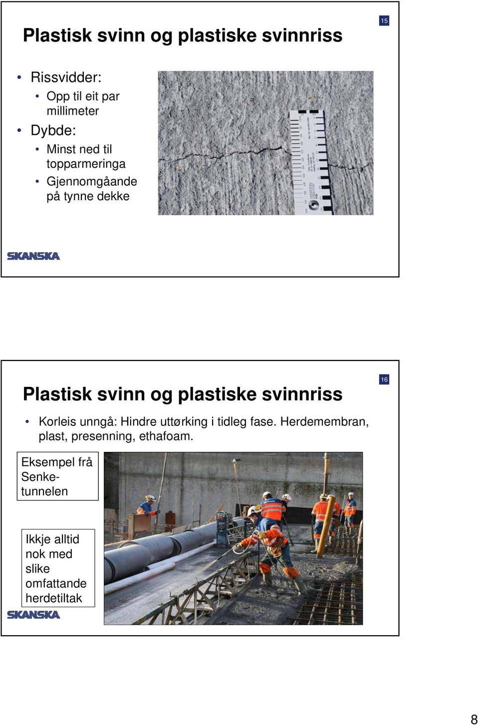 svinnriss 16 Korleis unngå: Hindre uttørking i tidleg fase.