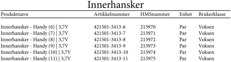 (10) 3,7V Innerhansker - Handy (11) 3,7V 421501-3413-6 421501-3413-7