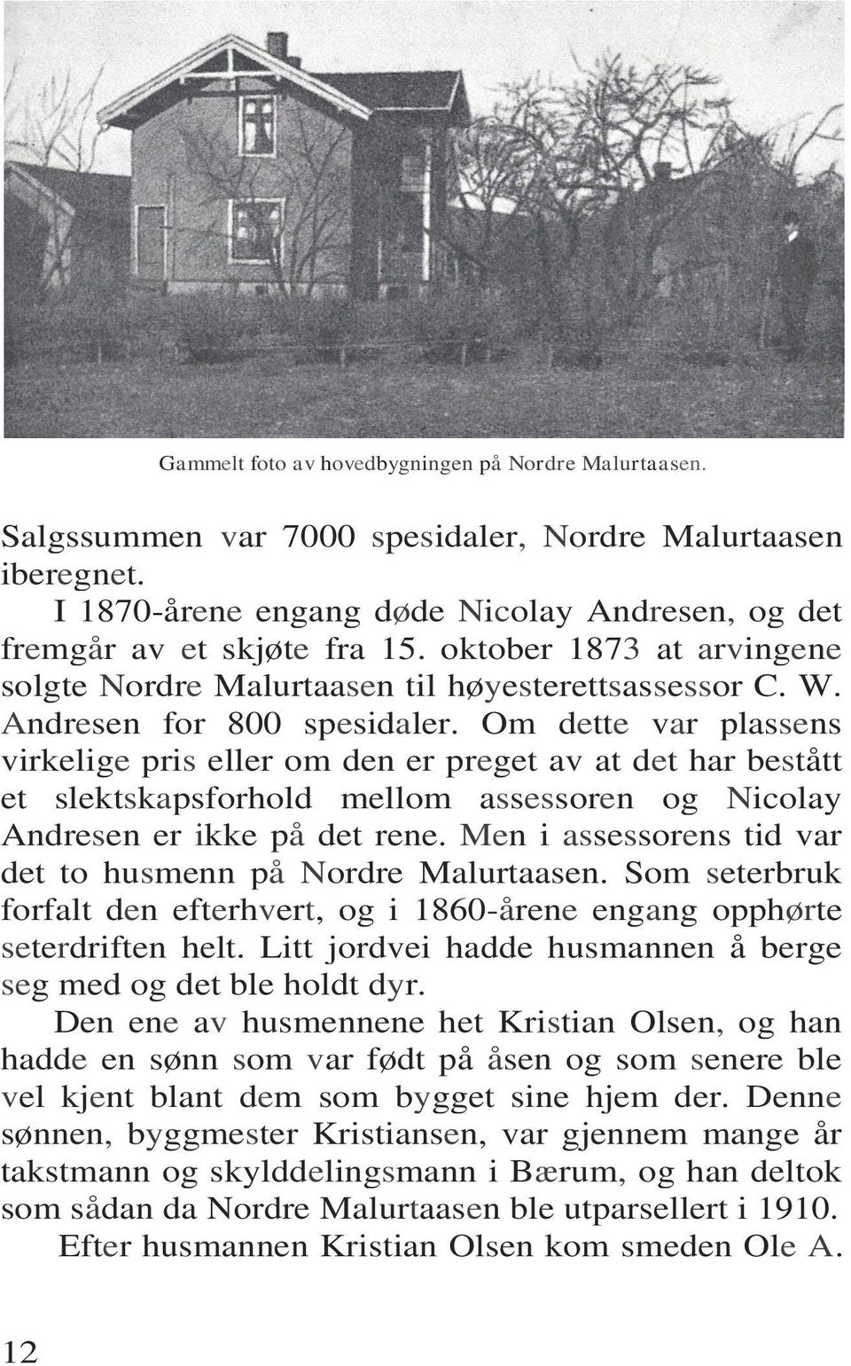 Om dette var plassens virkelige pris eller om den er preget av at det har bestått et slektskapsforhold mellom assessoren og Nicolay Andresen er ikke på det rene.