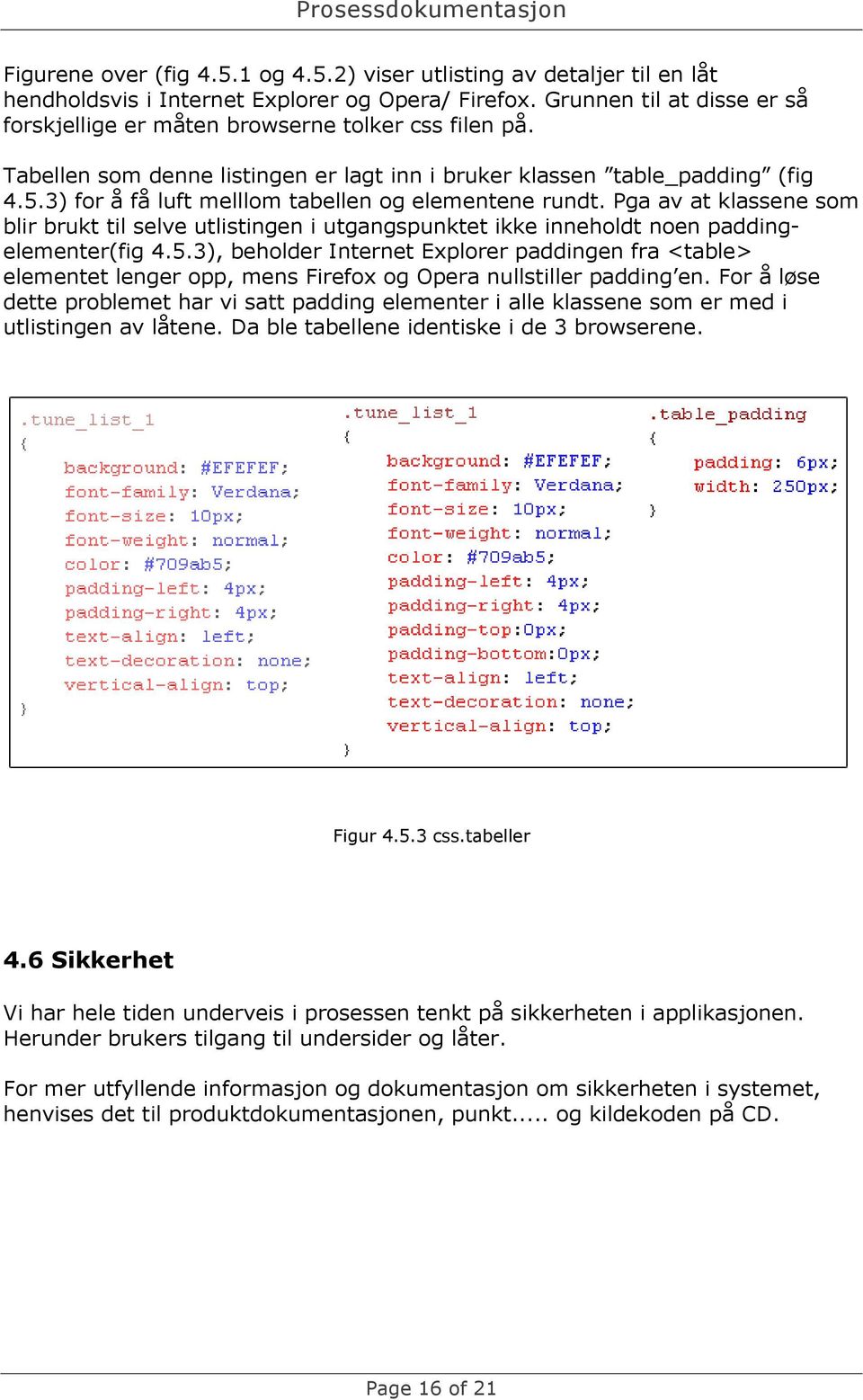 3) for å få luft melllom tabellen og elementene rundt. Pga av at klassene som blir brukt til selve utlistingen i utgangspunktet ikke inneholdt noen paddingelementer(fig 4.5.