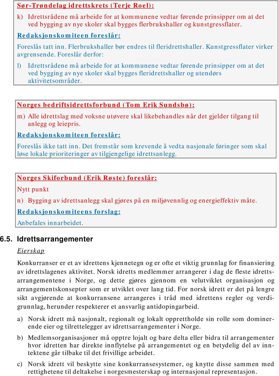 Foreslår derfor: l) Idrettsrådene må arbeide for at kommunene vedtar førende prinsipper om at det ved bygging av nye skoler skal bygges fleridrettshaller og utendørs aktivitetsområder.