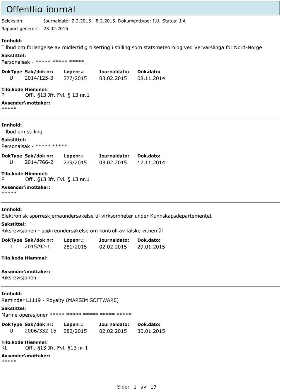 2014 Tilbud om stilling ersonalsak - 2014/766-2 279/2015 17.11.