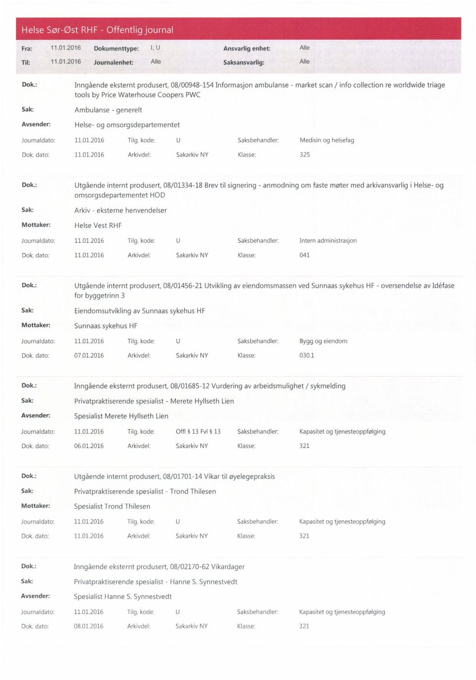 omsorgsdepartementet Dok. dato: 11.01.2016 Arkivdel: Sakarkiv NY Klasse: 325 Dok.