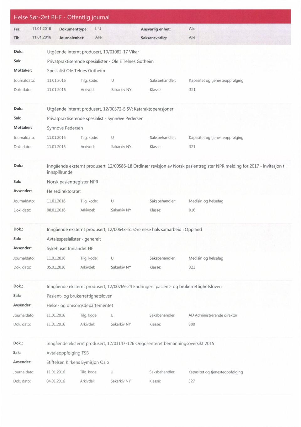 : Inngående eksternt produsert, 12/00586-18 Ordinær revisjon av Norsk pasientregister NPR melding for 2017 - invitasjon til innspillrunde Norsk pasientregister NPR Helsedirektoratet Dok. dato: 08.01.2016 Arkivdel: Sakarkiv NY Klasse: 016 Dok.