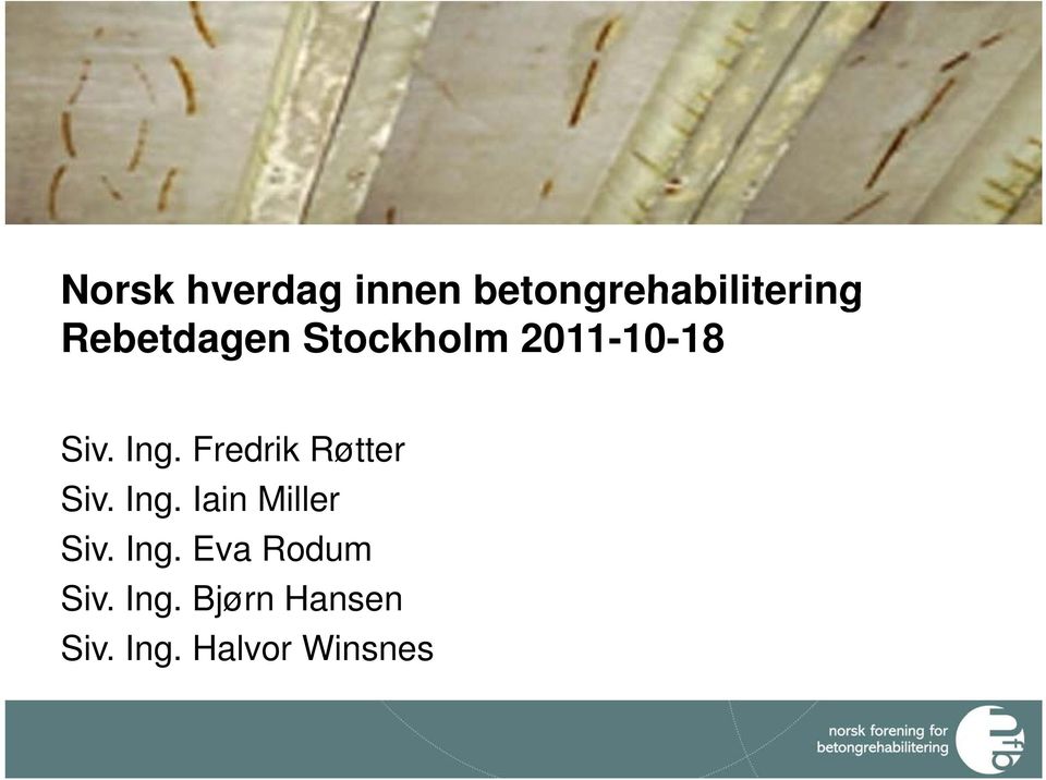 Fredrik Røtter Siv. Ing. Iain Miller Siv. Ing. Eva Rodum Siv.