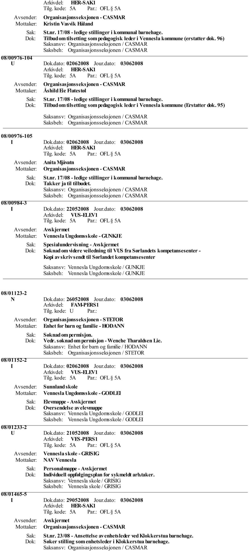 dato: Anita Mjåvatn Organisasjonsseksjonen - CASMAR Takker ja til tilbudet. 08/00984-3 I Dok.dato: 22052008 Jour.