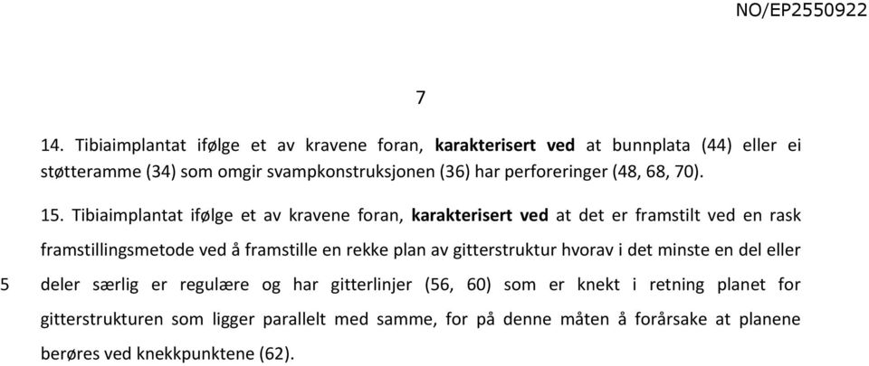 Tibiaimplantat ifølge et av kravene foran, karakterisert ved at det er framstilt ved en rask framstillingsmetode ved å framstille en rekke plan av