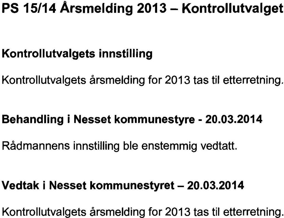 Behandling i Nesset kommunestyre - 20.03.