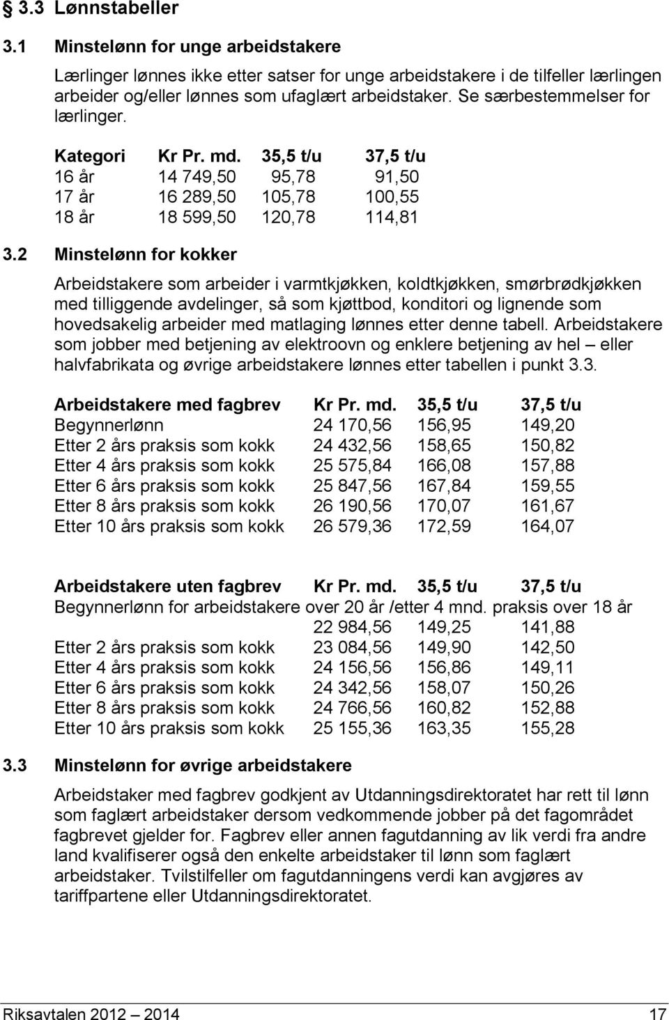 2 Minstelønn for kokker Arbeidstakere som arbeider i varmtkjøkken, koldtkjøkken, smørbrødkjøkken med tilliggende avdelinger, så som kjøttbod, konditori og lignende som hovedsakelig arbeider med