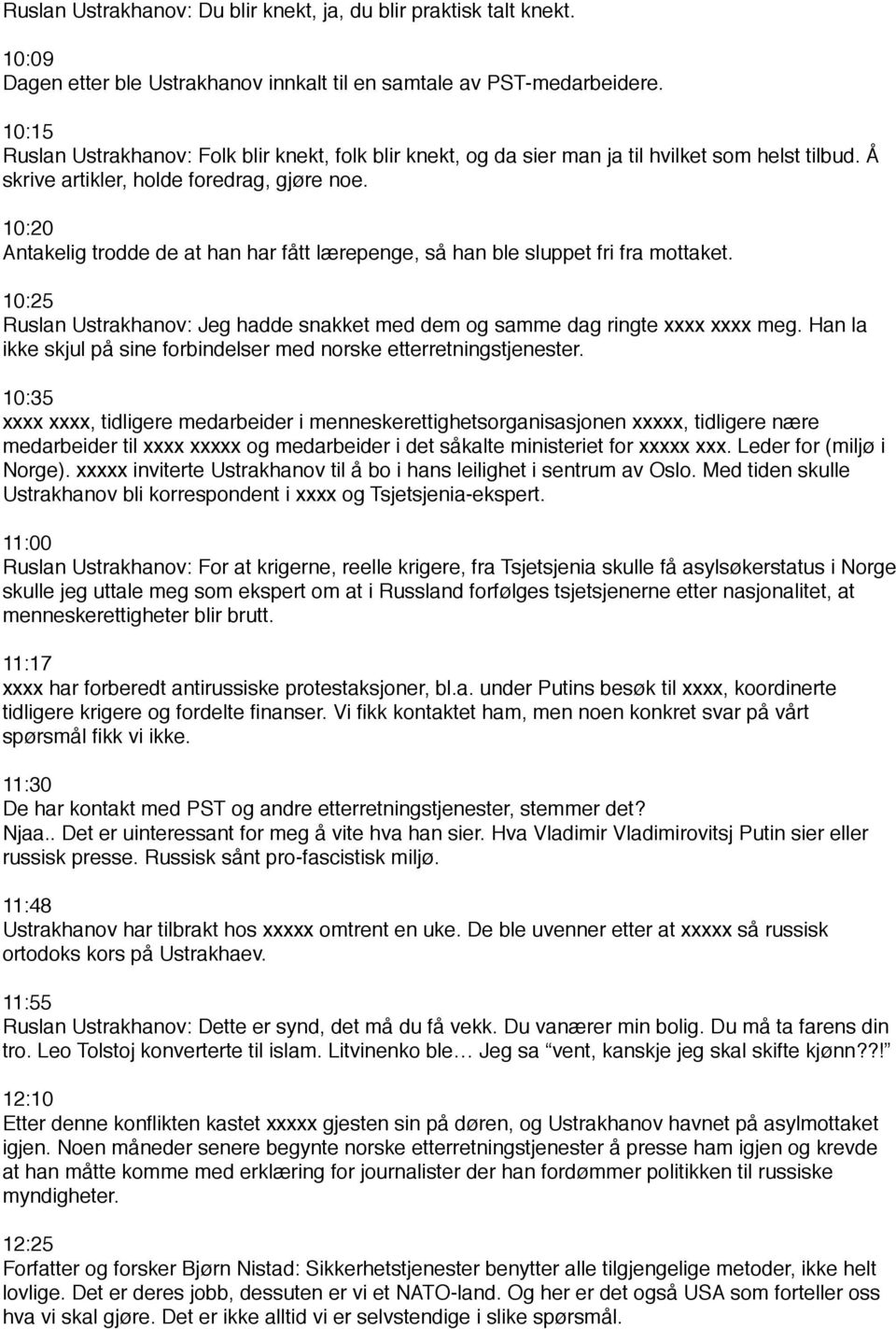 10:20 Antakelig trodde de at han har fått lærepenge, så han ble sluppet fri fra mottaket. 10:25 Ruslan Ustrakhanov: Jeg hadde snakket med dem og samme dag ringte xxxx xxxx meg.