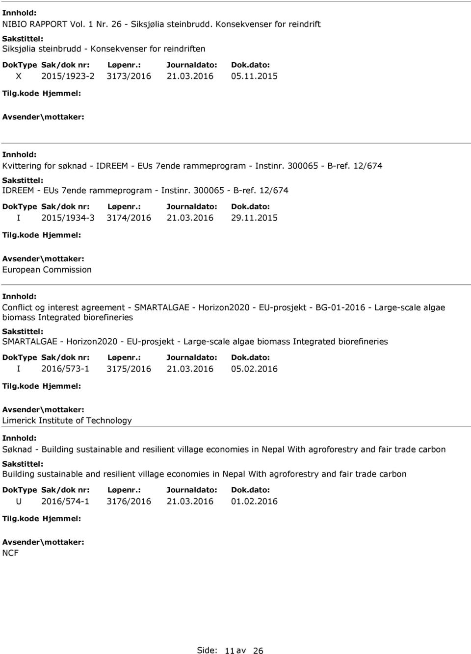 2015 European Commission Conflict og interest agreement - SMARTALGAE - Horizon2020 - E-prosjekt - BG-01-2016 - Large-scale algae biomass ntegrated biorefineries SMARTALGAE - Horizon2020 - E-prosjekt