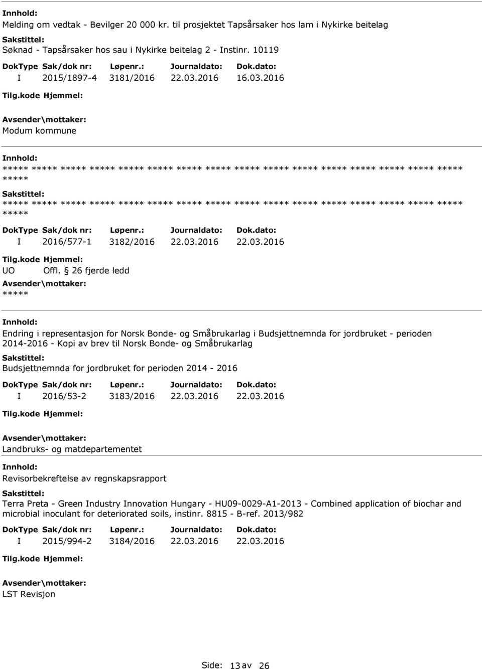 26 fjerde ledd Endring i representasjon for Norsk Bonde- og Småbrukarlag i Budsjettnemnda for jordbruket - perioden 2014-2016 - Kopi av brev til Norsk Bonde- og Småbrukarlag Budsjettnemnda for