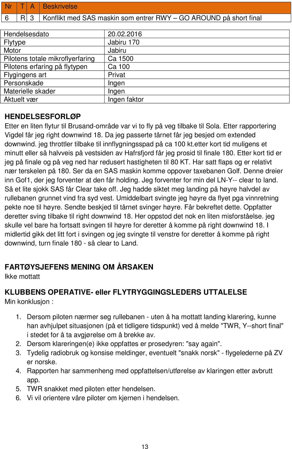 HENDELSESFORLØP Etter en liten flytur til Brusand-område var vi to fly på veg tilbake til Sola. Etter rapportering Vigdel får jeg right downwind 18.