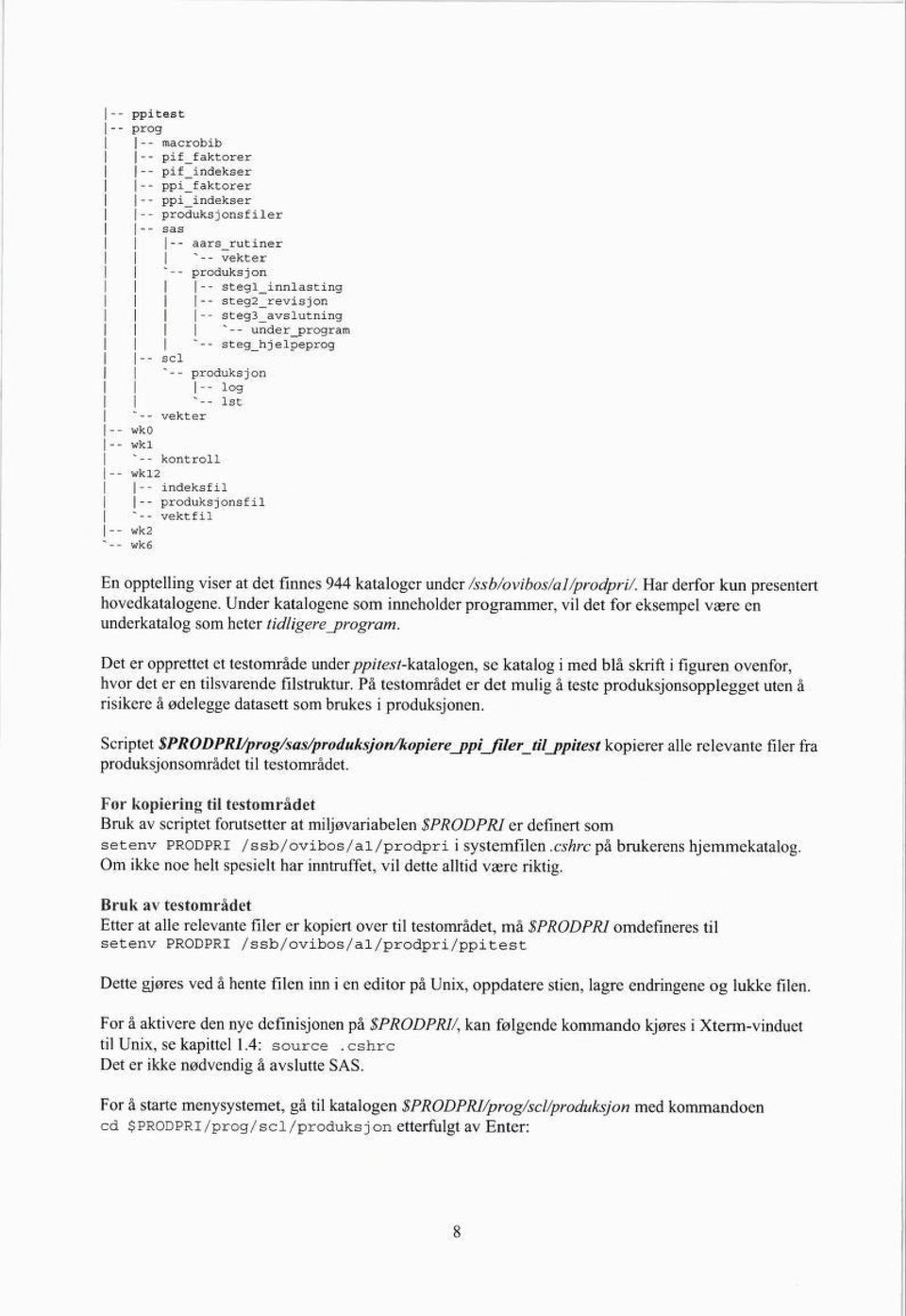 under /ssb/ovibos/al/prodpri/. Har derfor kun presentert hovedkatalogene. Under katalogene som inneholder programmer, vil det for eksempel være en underkatalog som heter tidligere_program.