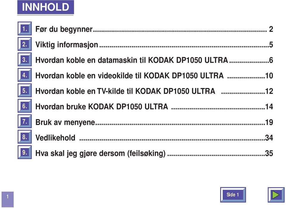 ..6 Hvordan koble en videokilde til KODAK DP1050 ULTRA.