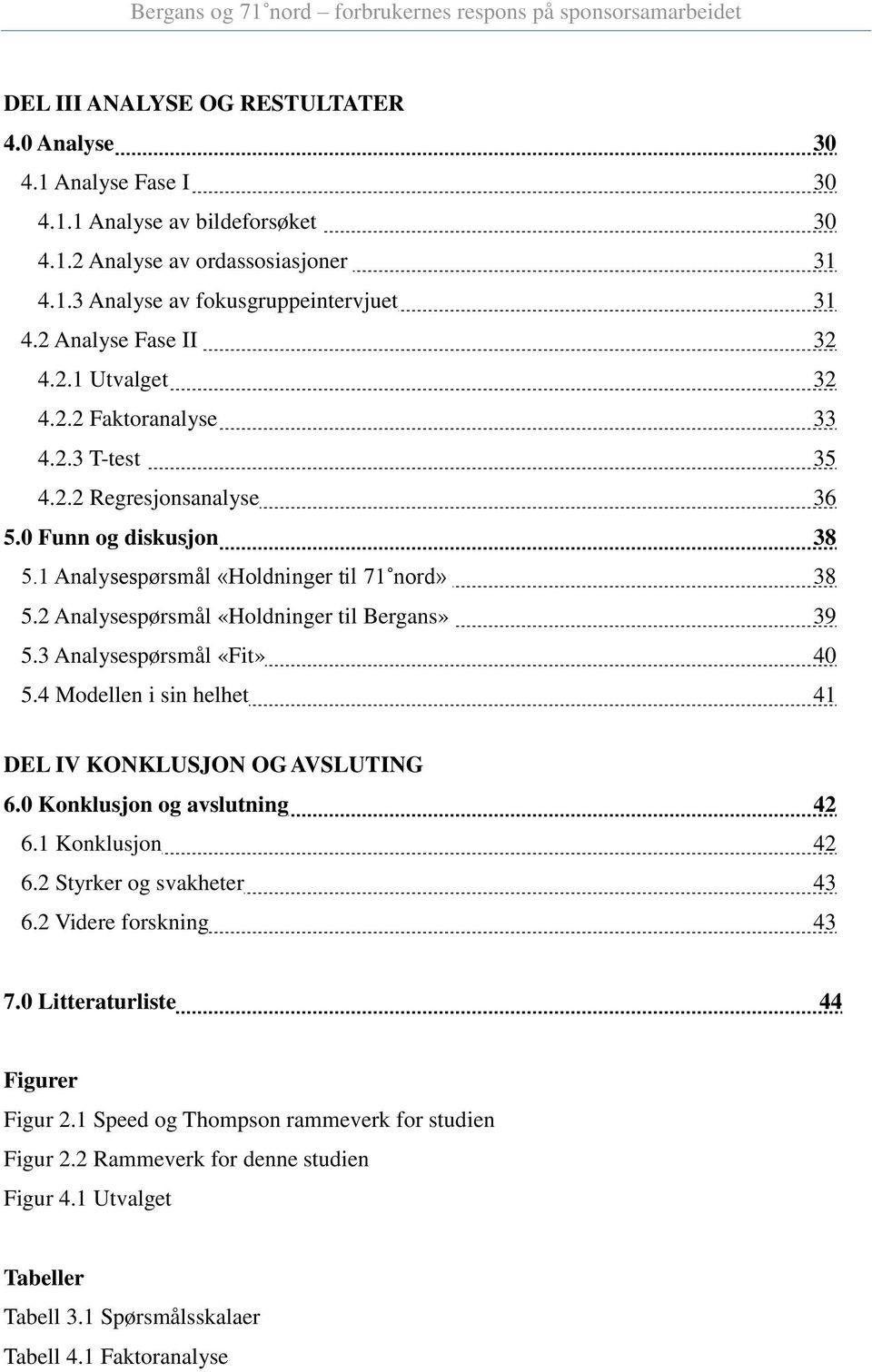 2 Analysespørsmål «Holdninger til Bergans» 39 5.3 Analysespørsmål «Fit» 40 5.4 Modellen i sin helhet 41 DEL IV KONKLUSJON OG AVSLUTING 6.0 Konklusjon og avslutning 42 6.1 Konklusjon 42 6.