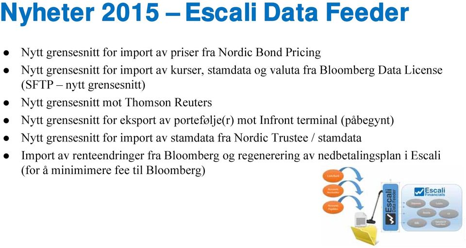 grensesnitt for eksport av portefølje(r) mot Infront terminal (påbegynt) Nytt grensesnitt for import av stamdata fra Nordic