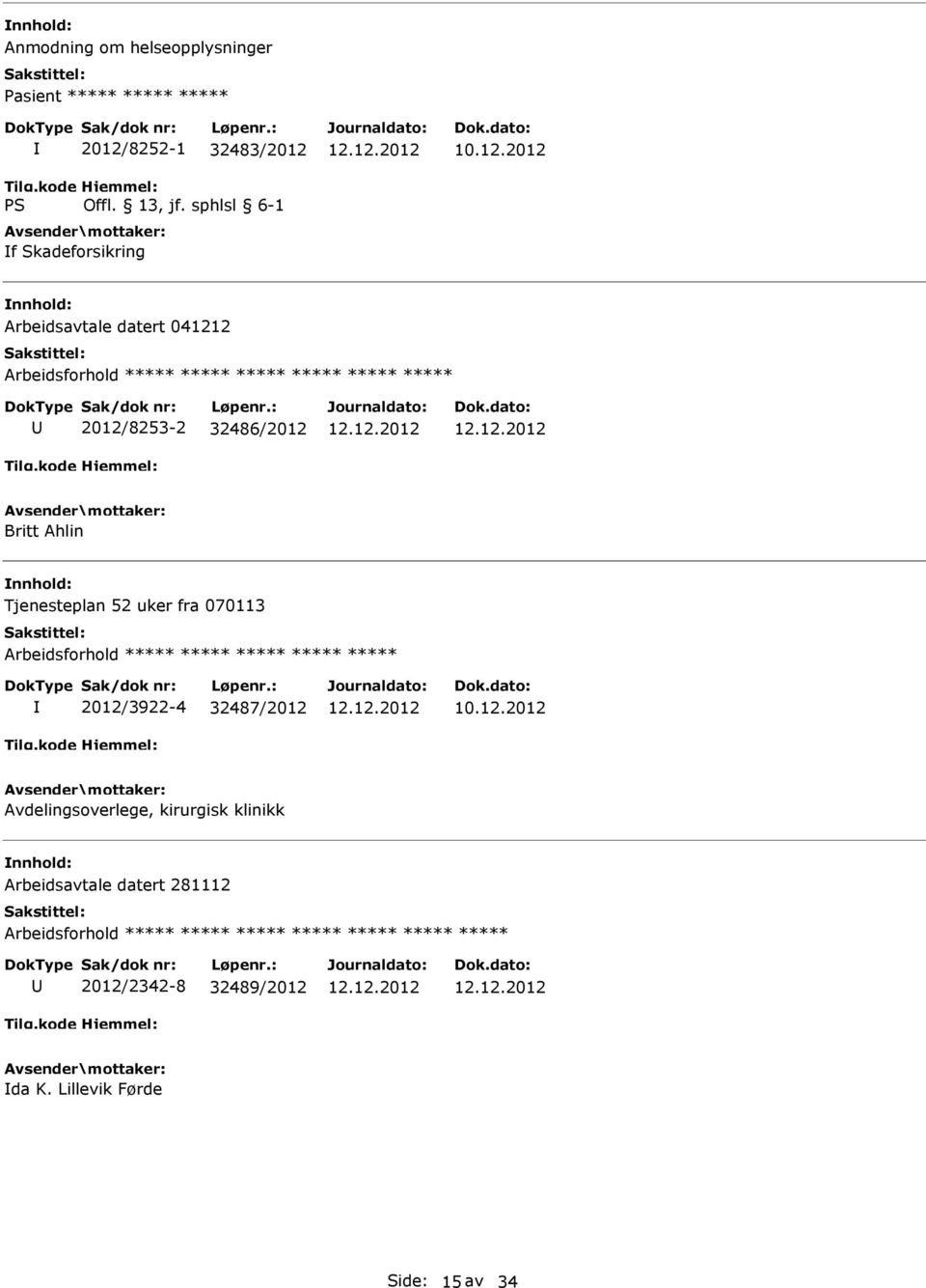 Tjenesteplan 52 uker fra 070113 2012/3922-4 32487/2012 Avdelingsoverlege, kirurgisk