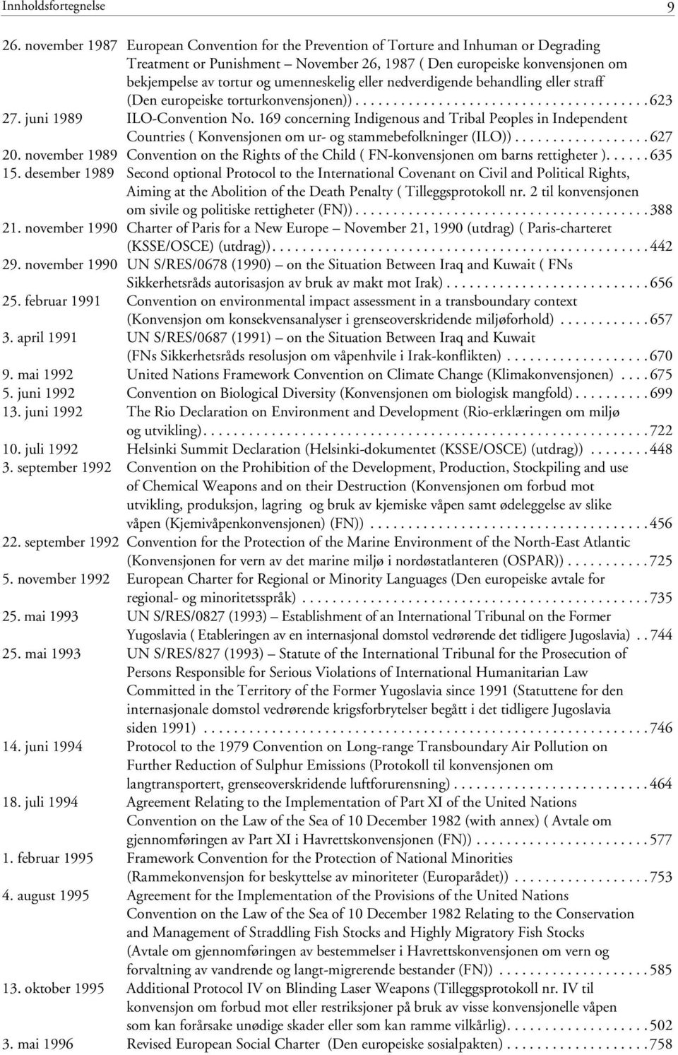 umenneskelig eller nedverdigende behandling eller straff (Den europeiske torturkonvensjonen))....................................... 623 27. juni 1989 ILO-Convention No.