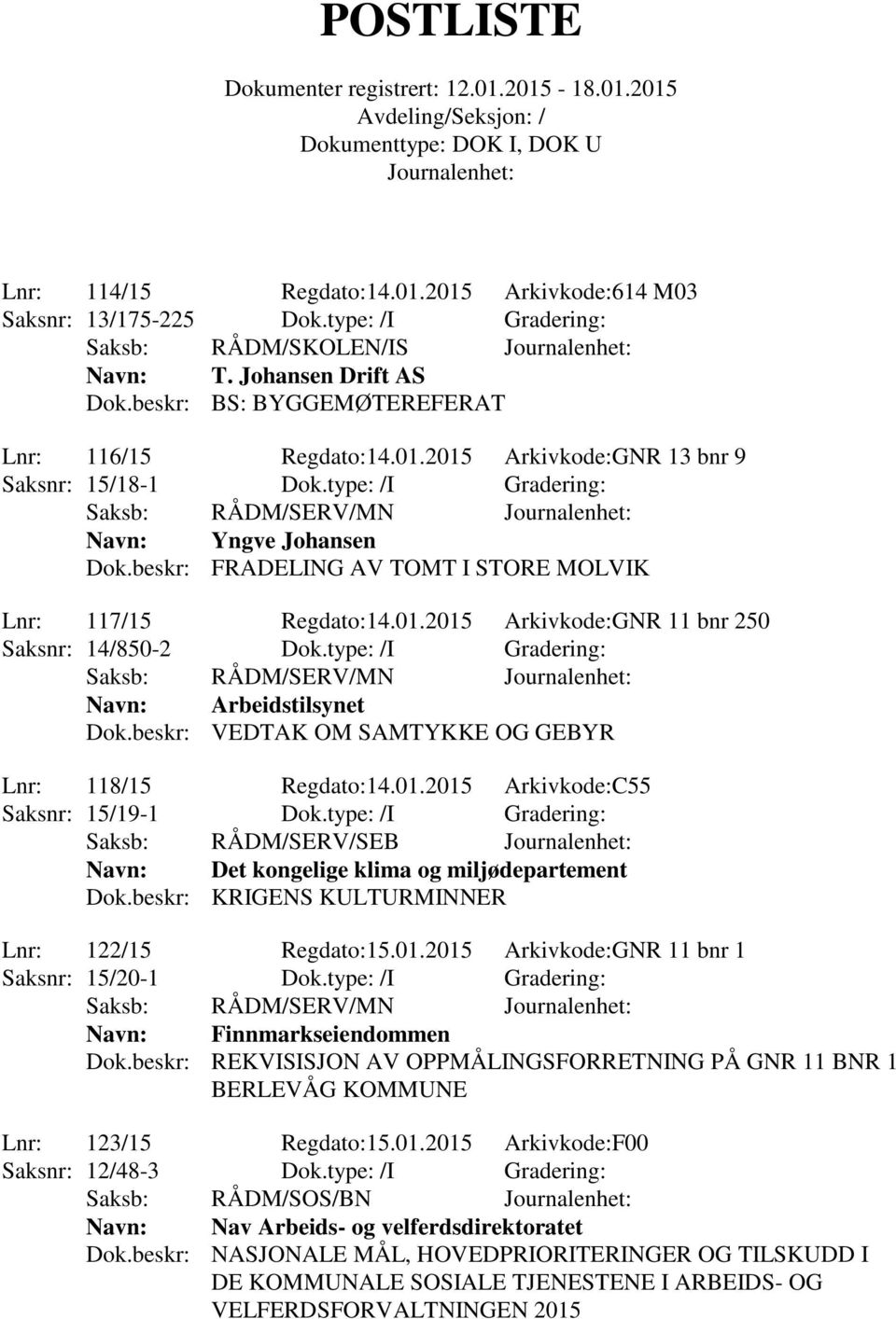 type: /I Gradering: Navn: Arbeidstilsynet Dok.beskr: VEDTAK OM SAMTYKKE OG GEBYR Lnr: 118/15 Regdato:14.01.2015 Arkivkode:C55 Saksnr: 15/19-1 Dok.