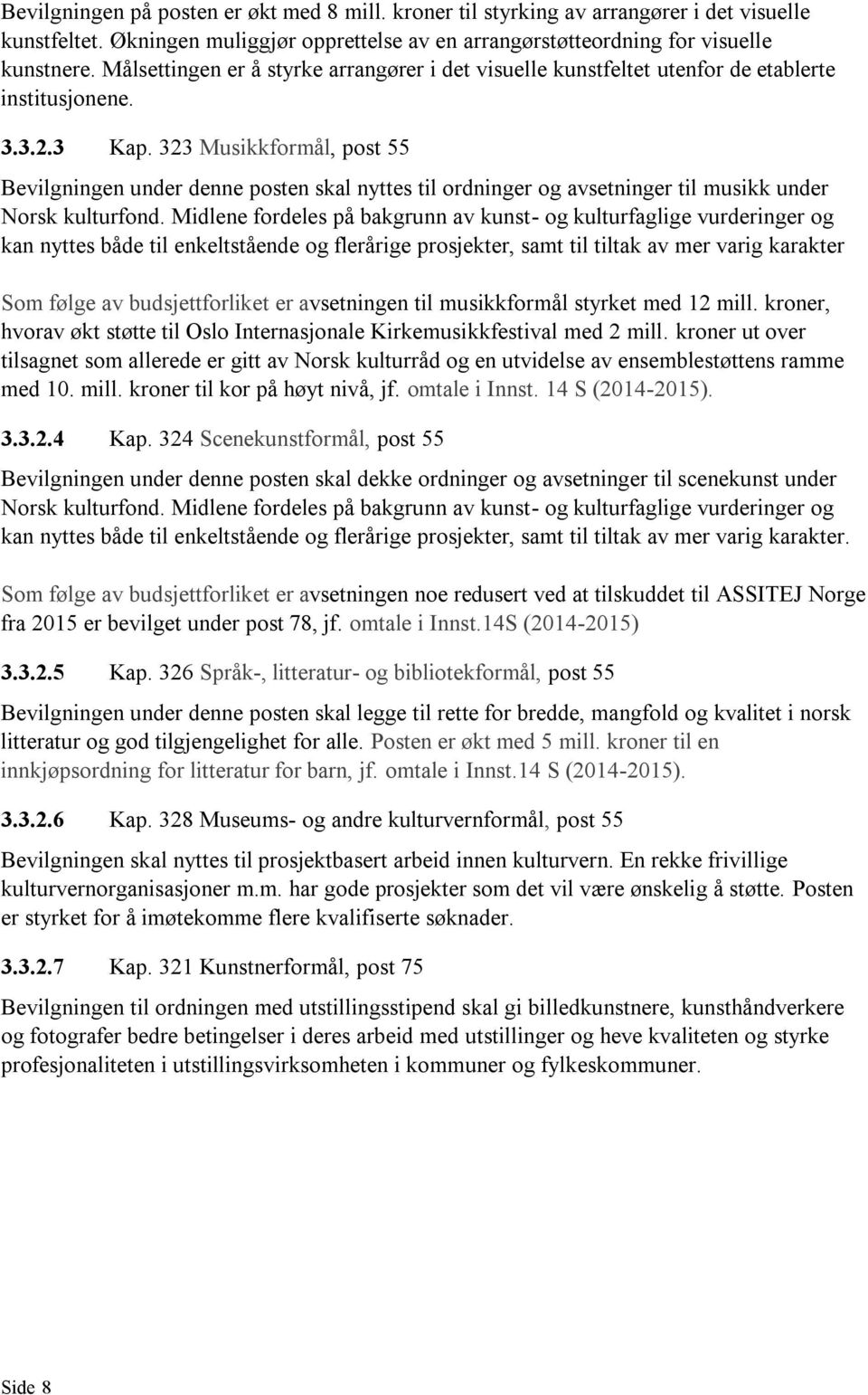 323 Musikkformål, post 55 Bevilgningen under denne posten skal nyttes til ordninger og avsetninger til musikk under Norsk kulturfond.