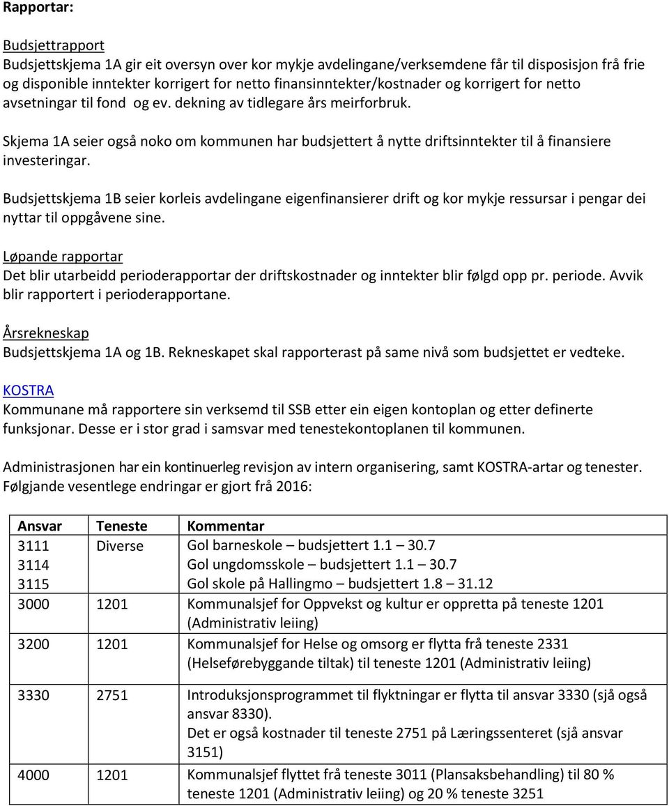 Budsjettskjema 1B seier korleis avdelingane eigenfinansierer drift og kor mykje ressursar i pengar dei nyttar til oppgåvene sine.