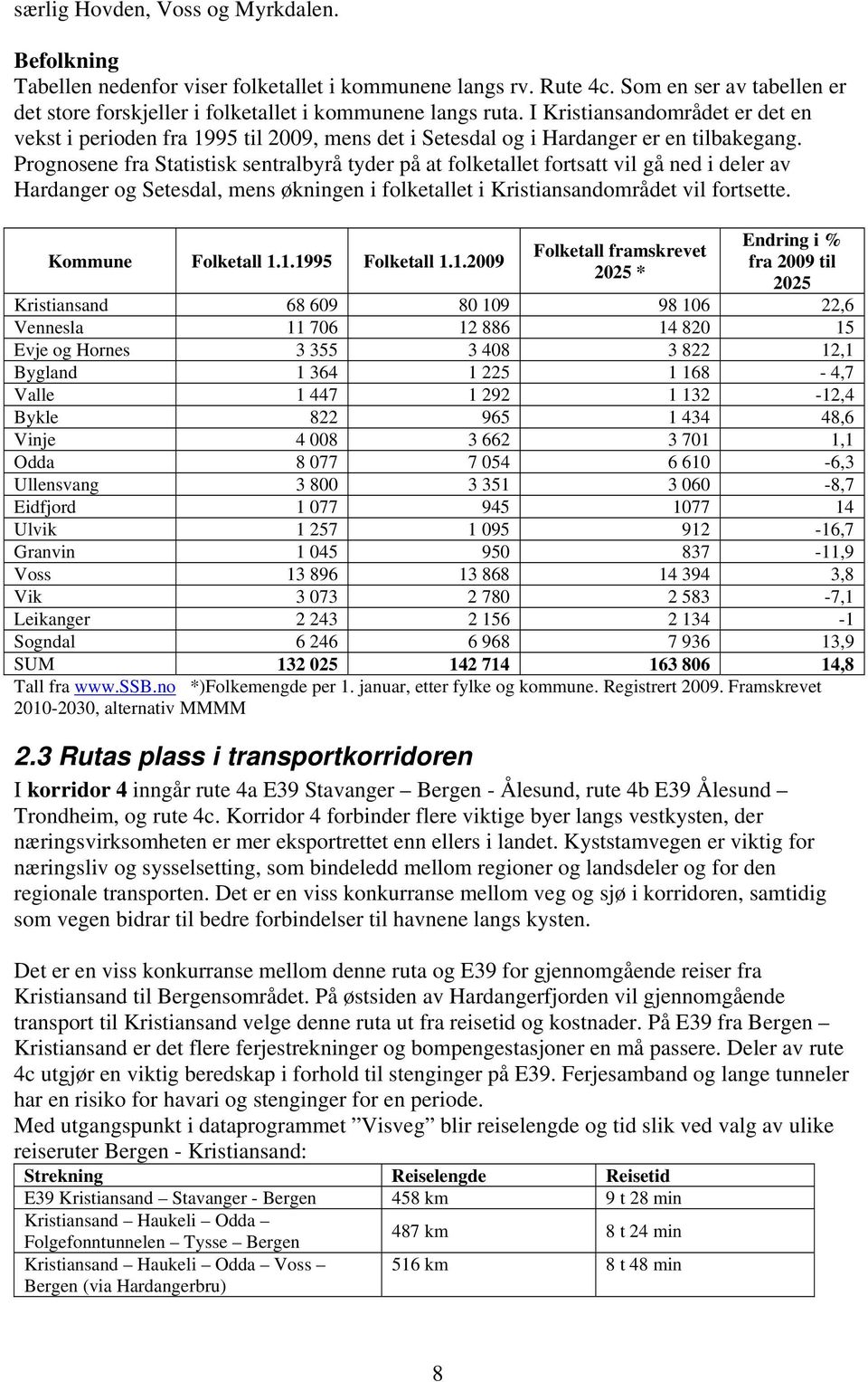 Prognosene fra Statistisk sentralbyrå tyder på at folketallet fortsatt vil gå ned i deler av Hardanger og Setesdal, mens økningen i folketallet i Kristiansandområdet vil fortsette.