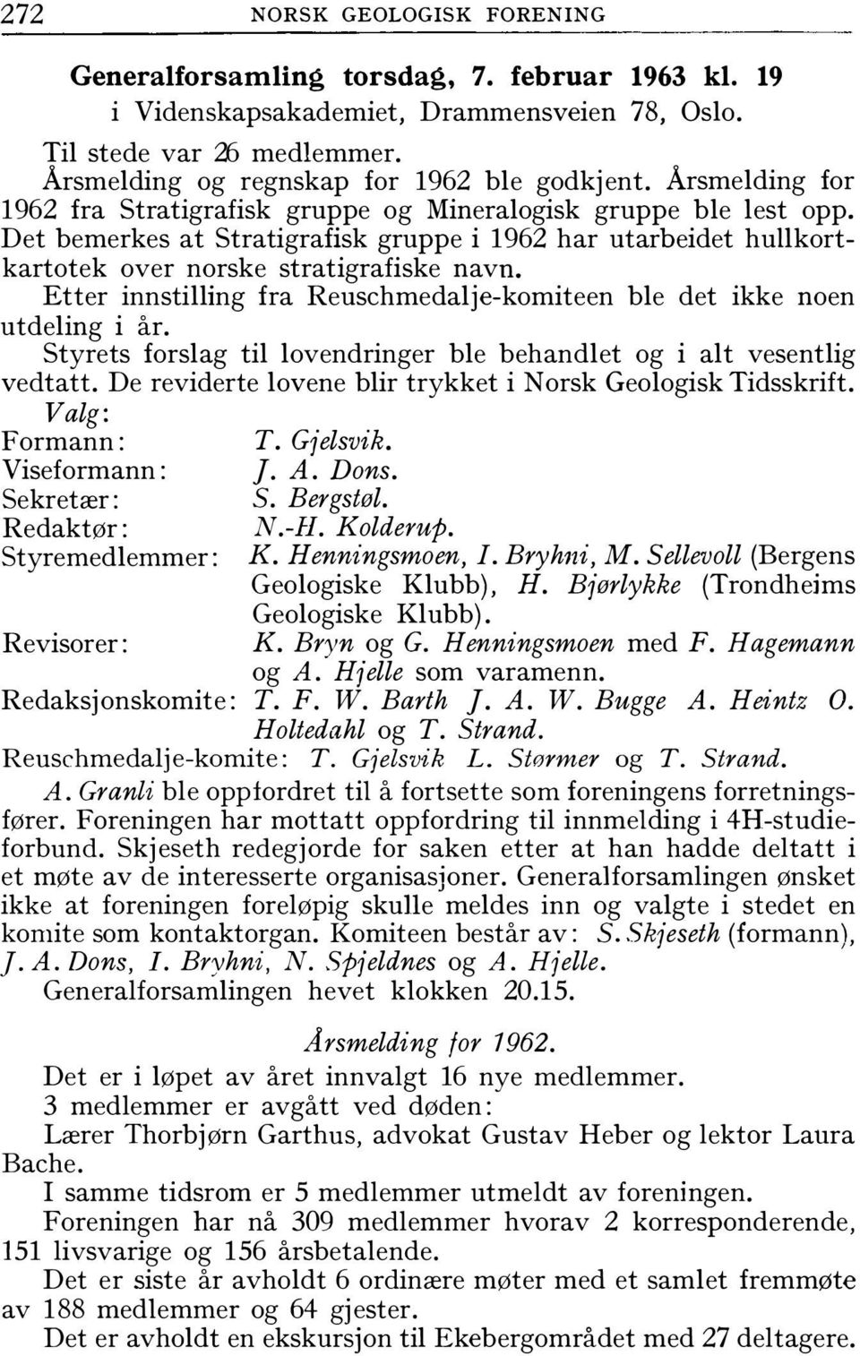 Etter innstilling fra Reuschmedalje-komiteen ble det ikke noen utdeling i år. Styrets forslag til lovendringer ble behandlet og i alt vesentlig vedtatt.