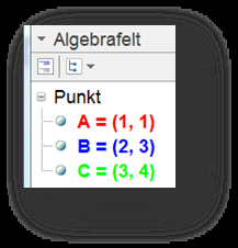 Punkter i Grafikkfeltet (x, y) i inntastingsfeltet P:(2,3) gir punktet