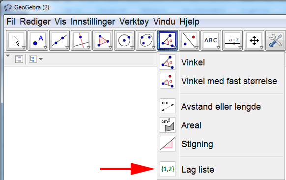 Lister i Grafikkfeltet minliste:{(1, 1), (3,