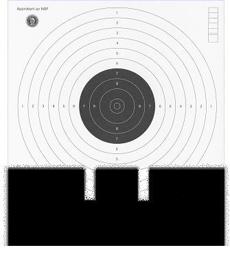 Siktepunktet er omtrent midt mellom den sorte prikken og skivens nederkant, og dette gjør at siktemidlene vises klart mot den hvite bakgrunnen.