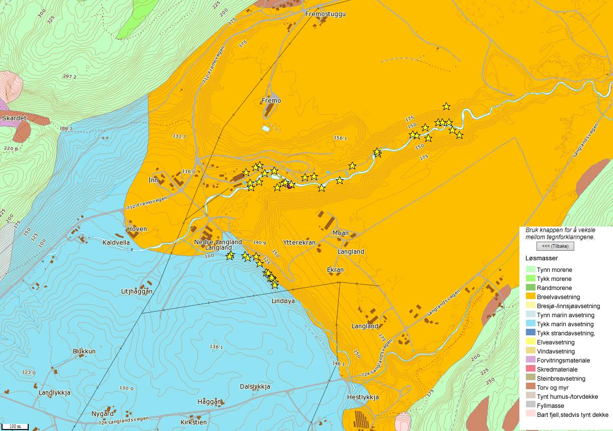 Grustak Figur 3 Løsmassekart over sørvestre deler av Fremo-avsetningen. Grustaket ligger mot overgangen til marine silt- og leiravsetninger. Blå piler viser antatt grunnvannsstrøm. 3. FELTUNDERSØKELSER 3.