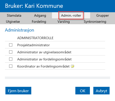 esam/byggeweb Rolleveiledning: Prosjektadministrator (Bane NOR) side 43/66 Eksterne, innsyn I fanen «Adgang» skal alle moduler bortsett fra «Utgivelsesområdet», «Fordelingsområdet» og «Historikk»