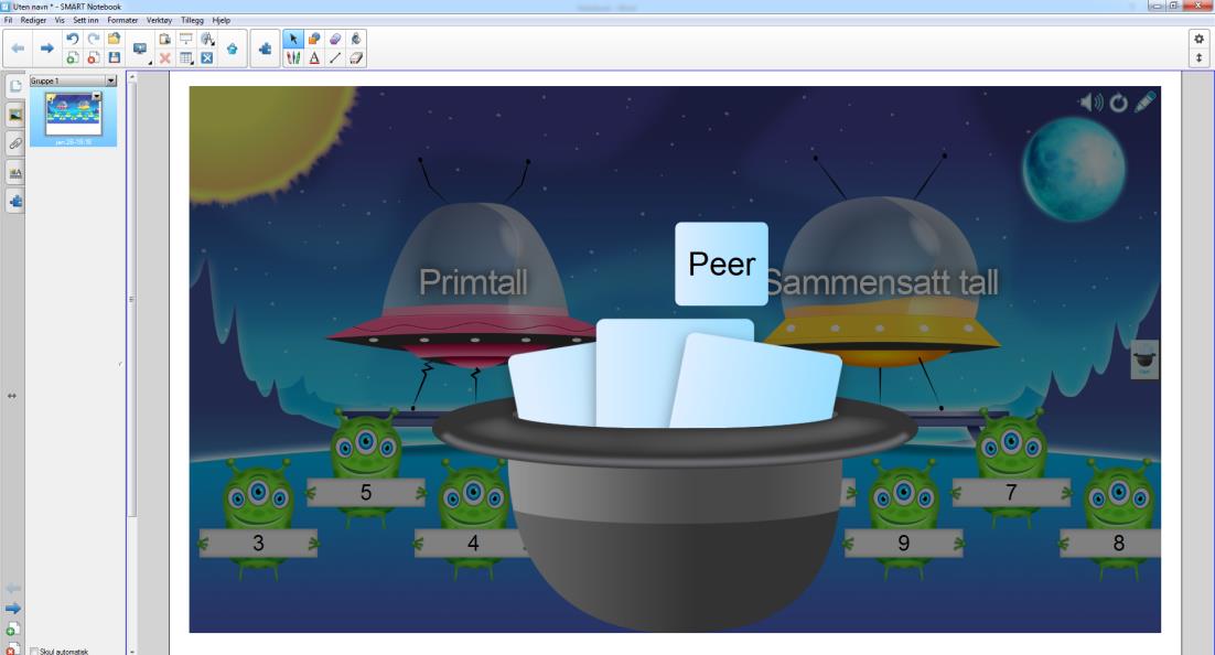 Figur 66. Peer ble trukket ut først. Det som skjer når deltakerne prøver seg på denne oppgaven er at romskipet spiser de tallene som er plassert riktig.