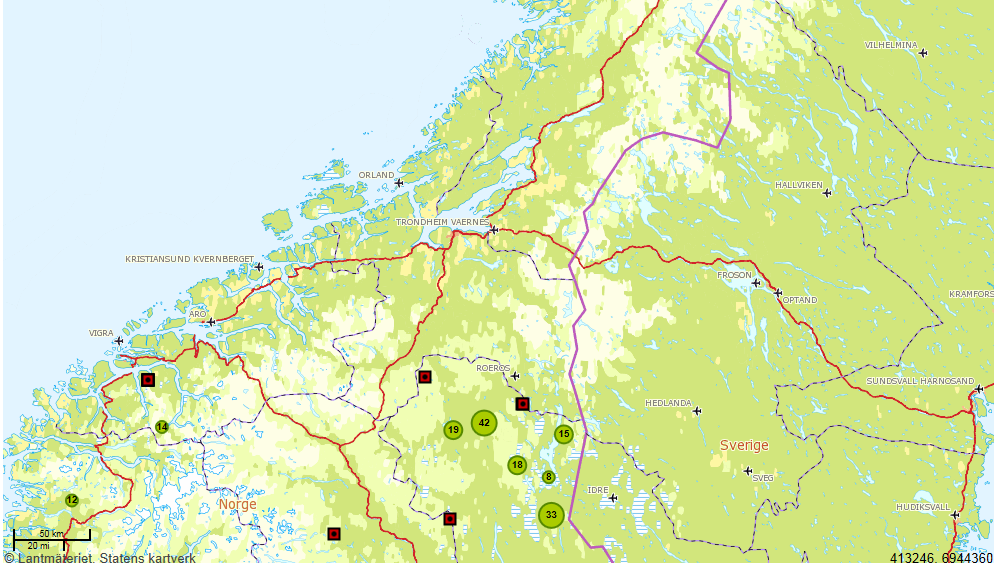 Ulveskader 2014 50 45 40 35 30 25 20 15 10 5 0 15 sauer og 2 lam omsøkt 1996 1997 1998