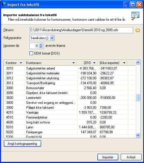 Import av regnskapsdata Når du skal importere data fra et regnskapssystem, kan dette gjøres med Importer... knappen i klientinformasjonen. Valget er også tilgjengelig via arbeidsgang.