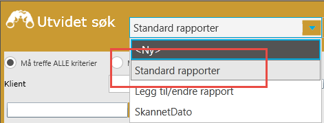 5. På høyre side, velg hvilke rader du vil ha med: Alle rader fra alle bilag som treffer søkekriteria Kun rader som inneholder det du har søkt etter. Kun hode-rader fra bilag som treffer søkekriteria.