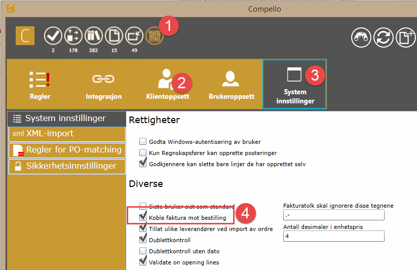 PO matching Du kan importere rader fra en bestilling til den riktige faktura I Fakturagodkjenning. Orderen kan ha kommet fra et annet system via XML import, eller være opprettet i Fakturagodkjenning.