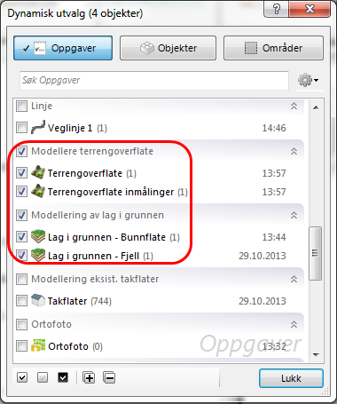 Verktøypanelet ser nå slik ut: 3. Tast inn ønsket navn f.eks. Beregningsgrunnlag og velg /50 VEGER/501 VEGMODELLER under Deloppgave som vist ovenfor. 4.