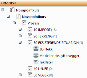 Stolper 1. Pek på objekttypen StolpeForLedning i objektlisten og trykk på høyre museknapp og velg Vis i 3D. Alle stolper vises nå i 3D.