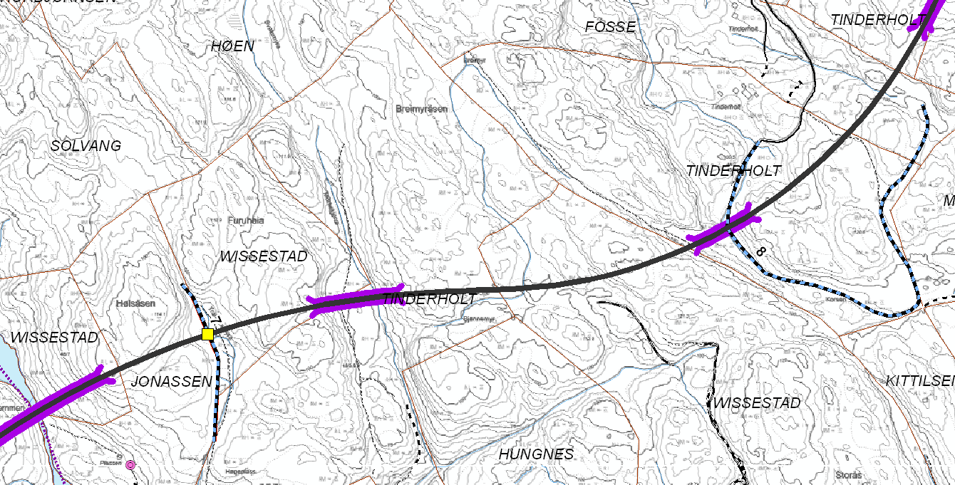 Område 1 (Ole Svein Høen) B A Område 1 er delt opp i to delområder, A og B. Område A Oversikt over område 1. Vei 7 viser traktorvei med undergang E18.