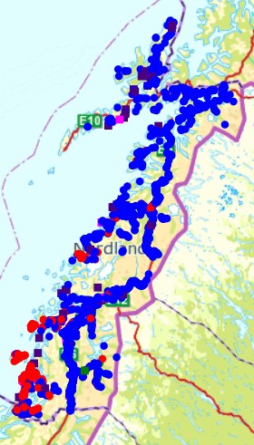 Figur 2: Påkjørsler i løpet av året (til venstre) og døgnet (til høyre) I Nordland er det hvert år et stort antall påkjørsler på bane. Noen strekninger er mer belastet enn andre.