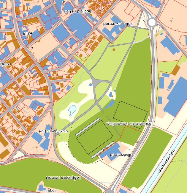 Ny VGS (mest sannsynli plassering) A B C a) En utbygging i tilknytning til Hortenshallen vurderes å være minst arealkrevende siden området (merket A på kartet) mellom Hortenshallen og