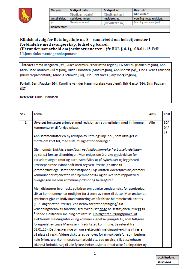 Tilbake Vedlegg sak 070-15 c Referat